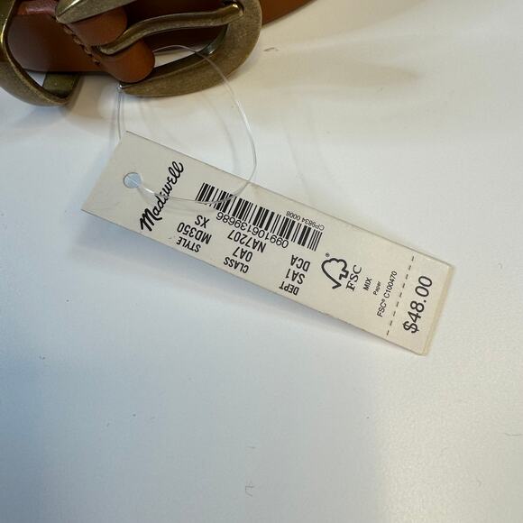 NWT MADEWELL Chunky Buckle Skinny Leather Belt Brown Gold  XS - Picture 3 of 6